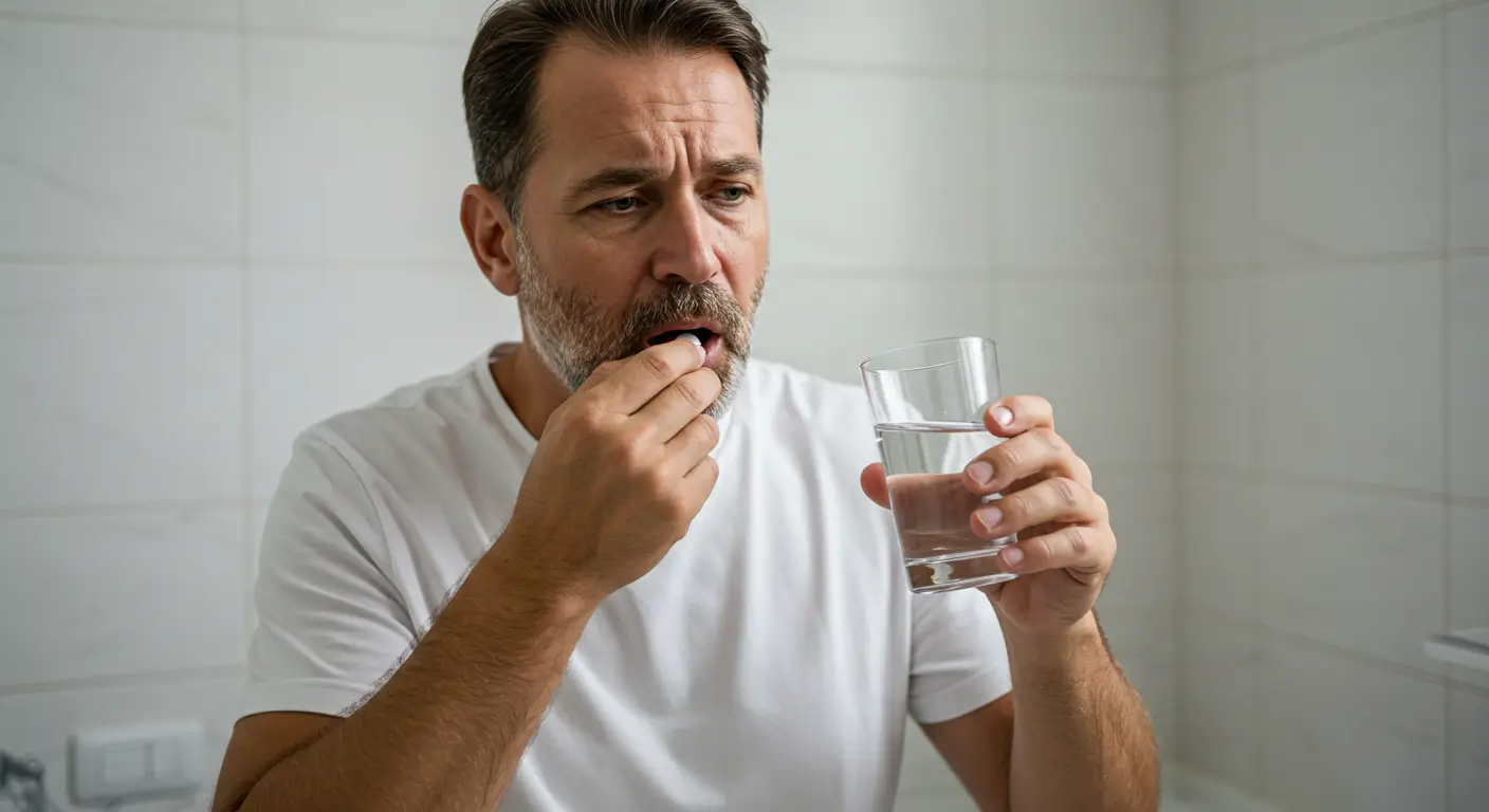 homem tomando remédio