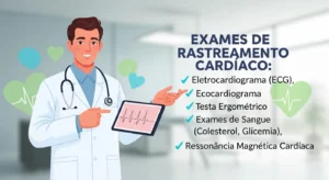 Médico analisando eletrocardiograma, indicando exames de rastreamento cardíaco