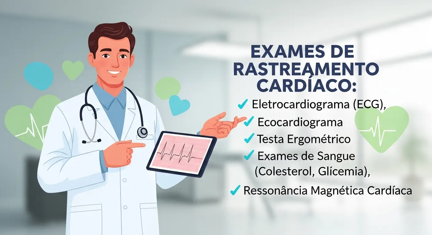 Médico analisando eletrocardiograma, indicando exames de rastreamento cardíaco